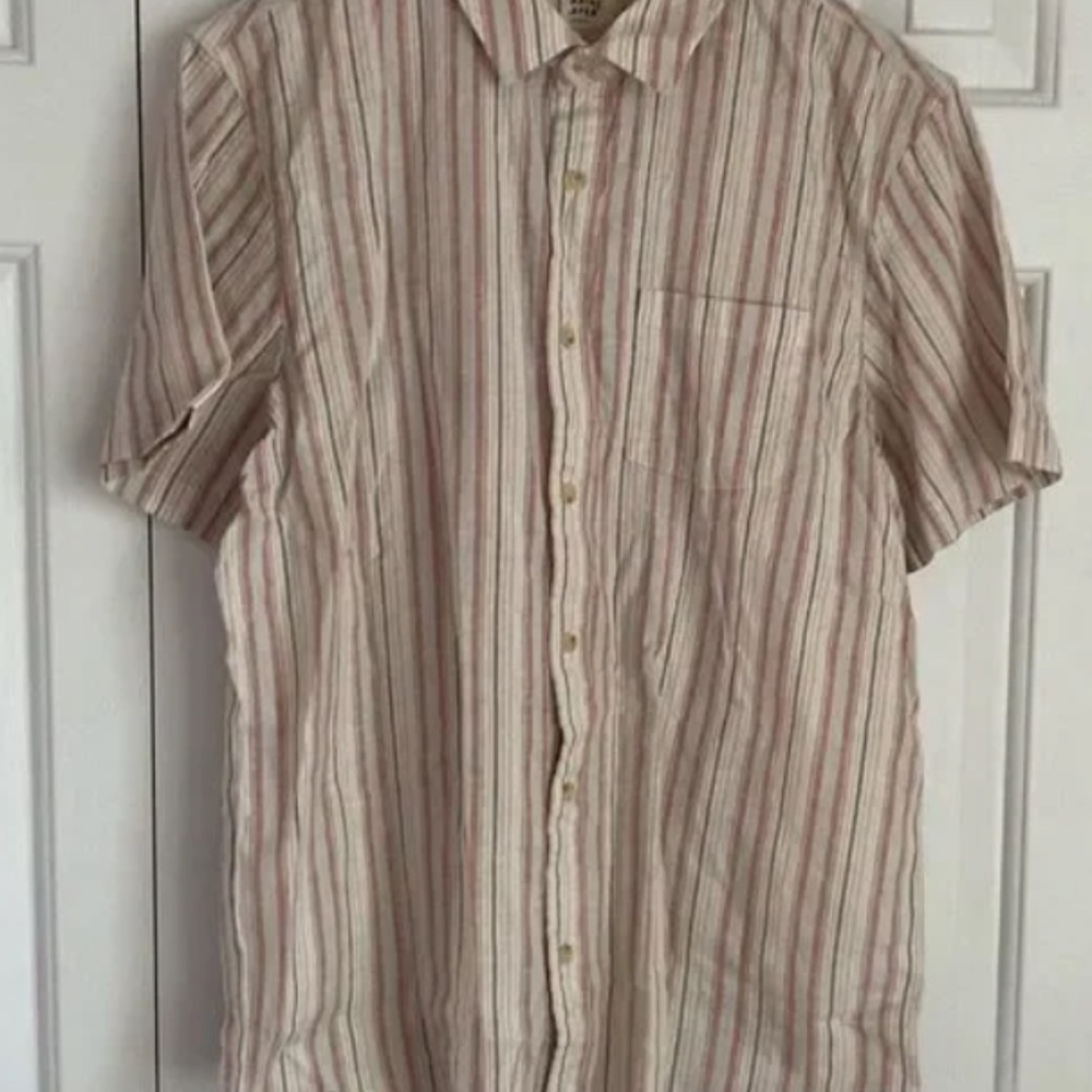 Marine Layer Men's Short Sleeve Warm Hemp Tencel Shirt Warm Multi Stripe M NWT